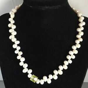 Vintage Handmade Briolette Pearls 9 mm Green CZ Sterling Clasp Necklace 16.5 In